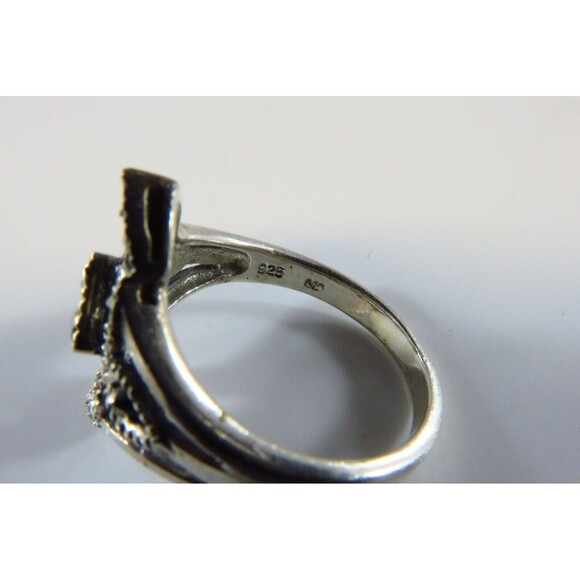 Sterling Marcasite Fancy Oblong Silver Ring Art Deco Style Size 6.5 - Picture 8 of 9